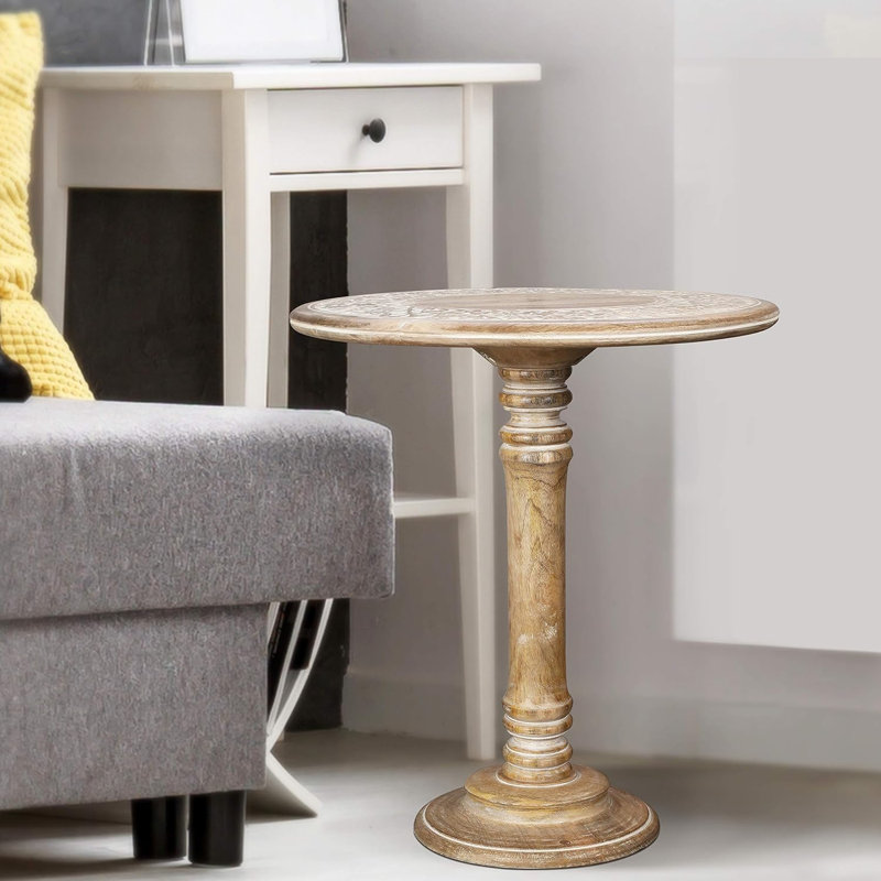 Table d'appoint en bois sculpté pour salon - Blanchi, White