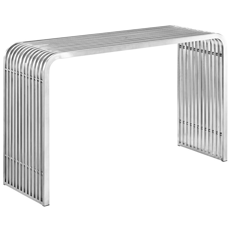 Polished Silver Stainless Steel Console Table with Seamless Design