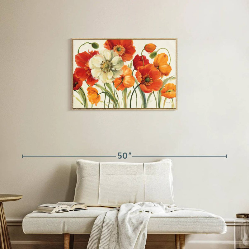 Mélodie des coquelicots, Cadre flottant en bois naturel, 31 po x 21 po