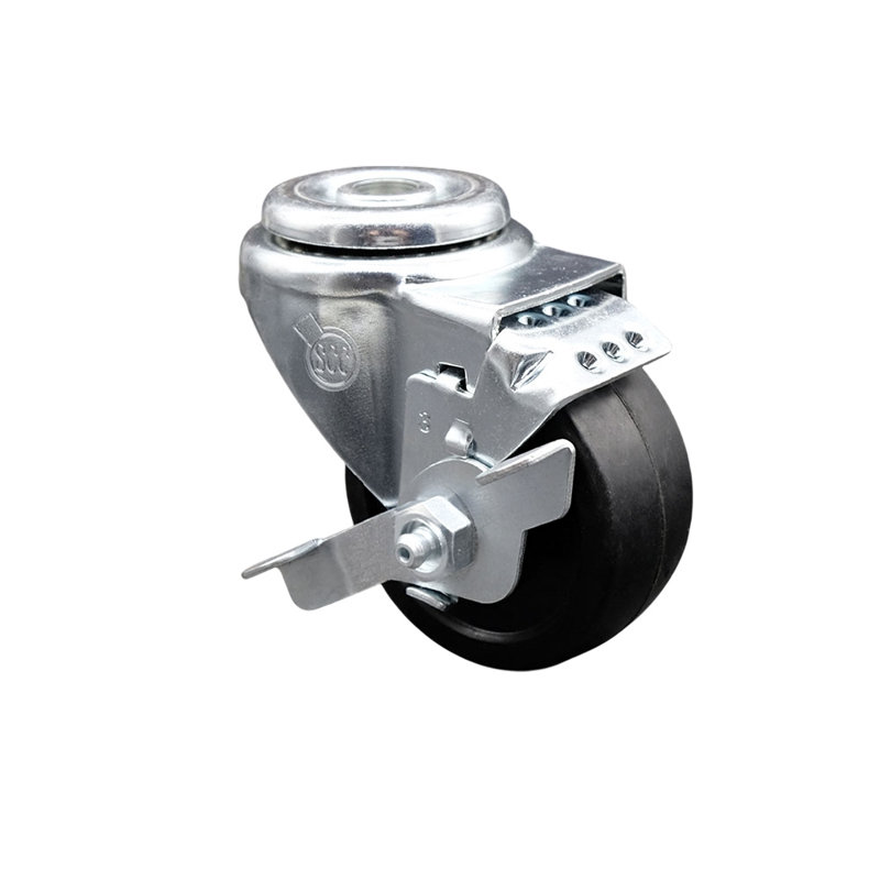 3.5 Inch Soft Rubber Wheel Swivel Bolt Hole Caster with Brake Service Caster