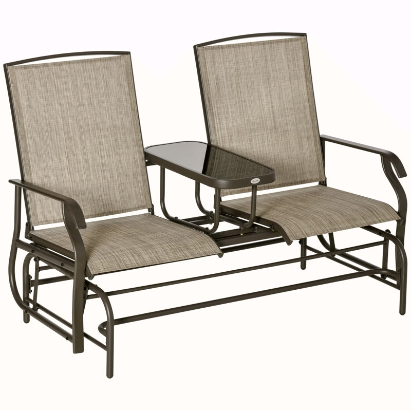 Banc oscillant avec table centrale Outsunny, Brun
