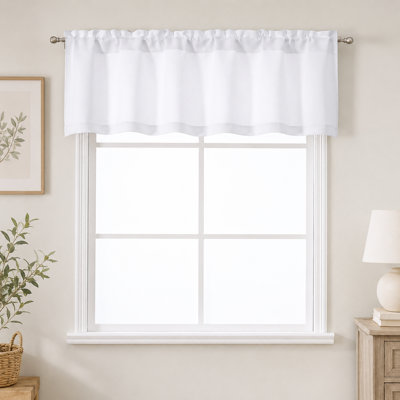 Pure White Valance for Window, Light Filtering Small Kitchen Valance for Bedroom/Living Room, Rod Pocket Short Window Treatment Curtain Bathroom Basement RV Bunk, 60" Wx16 L