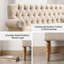 Banquette en lin capitonnée, canapé 2 places rembourré avec accoudoirs roulés, canapé d'appoint Chesterfield rétro avec pieds en bois tourné pour le salon de la chambre du vestibule-490296842
