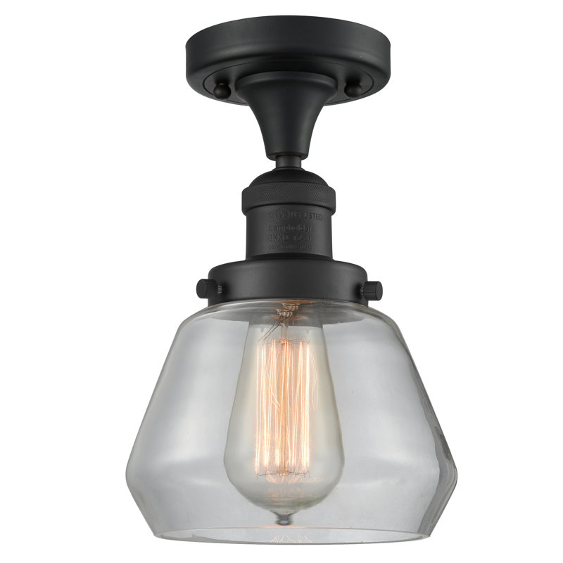 Argueta Glass Semi Flush Mount, 6 Watt Vinage LED Bulb, Clear, Matte Black