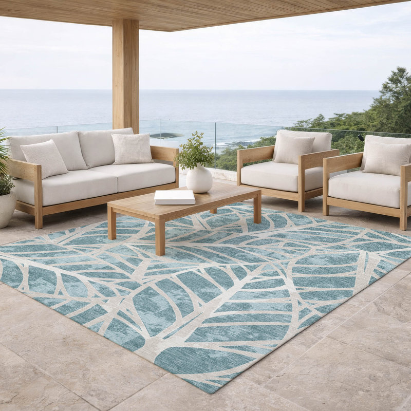Machine Washable Indoor/Outdoor Chantille ACN2866 Botanical Rug, Teal, 10' x 14'