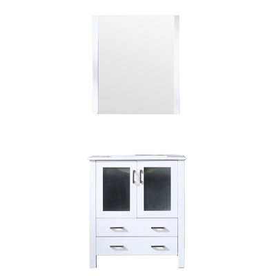 30 In. W White Bathroom Vanity, 18.25 D, Ceramic Top, 28 Mirror, Soft - Closing Design, Interior Storage, Scratch Countertop Vanity For Bathroom, Feature, One Cabinet And Two Drawers, Proof