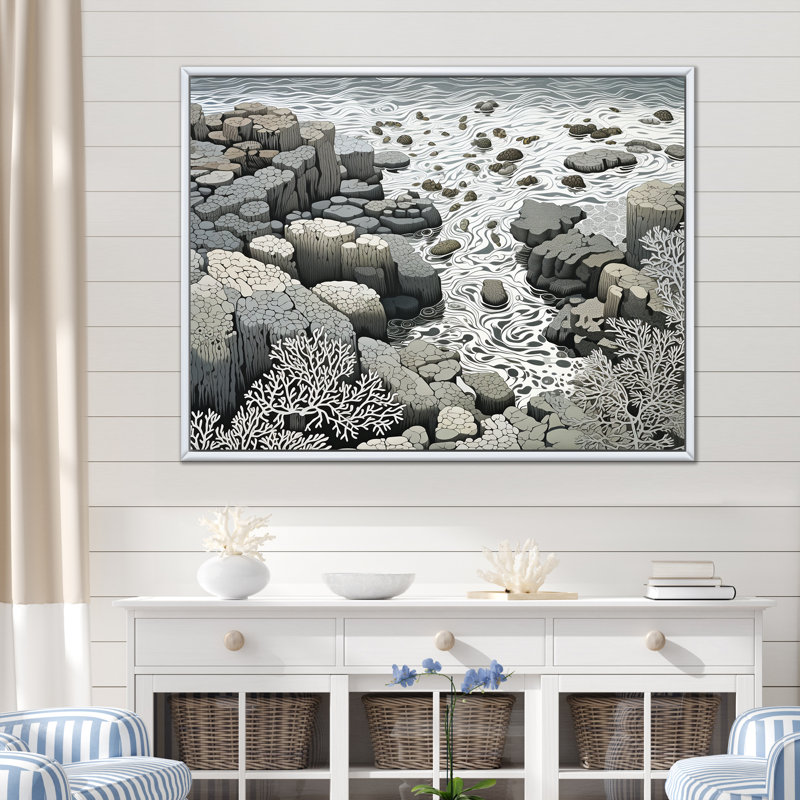 «Gray Abstract Landscape III», reproduction sur toile, Cadre flottant blanc, H 12 po x l 20 po