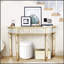 Console à miroir en demi-lune de 47 pouces avec verre cannelé et tiroir en cristal - Meuble-lavabo élégant pour les chambres et les vestiaires
