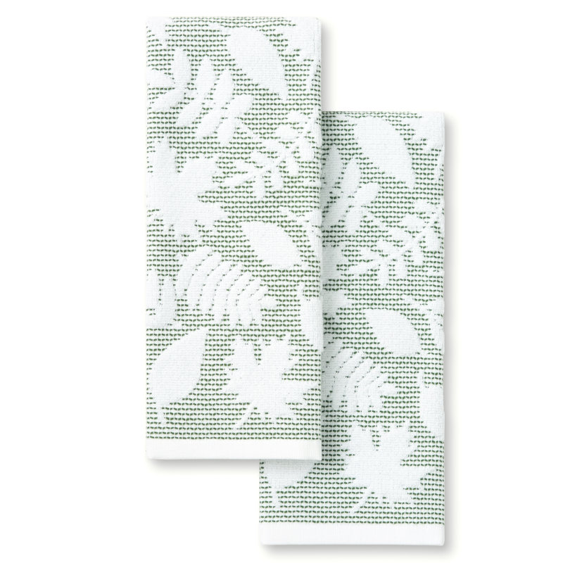 Ensemble de 2 serviettes de cuisine en jacquard à feuilles marbrées MARTHAMARTHA STEWART, 100% coton avec texture absorbante en nid d'abeille, serviettes de cuisine décoratives, vert, 16 po x 28 po Ensemble de 2 serviettes de cuisine en jacquard à feu