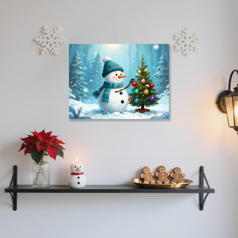 «Snowman Tree», art mural sur toile, H 12 po x l 18 po