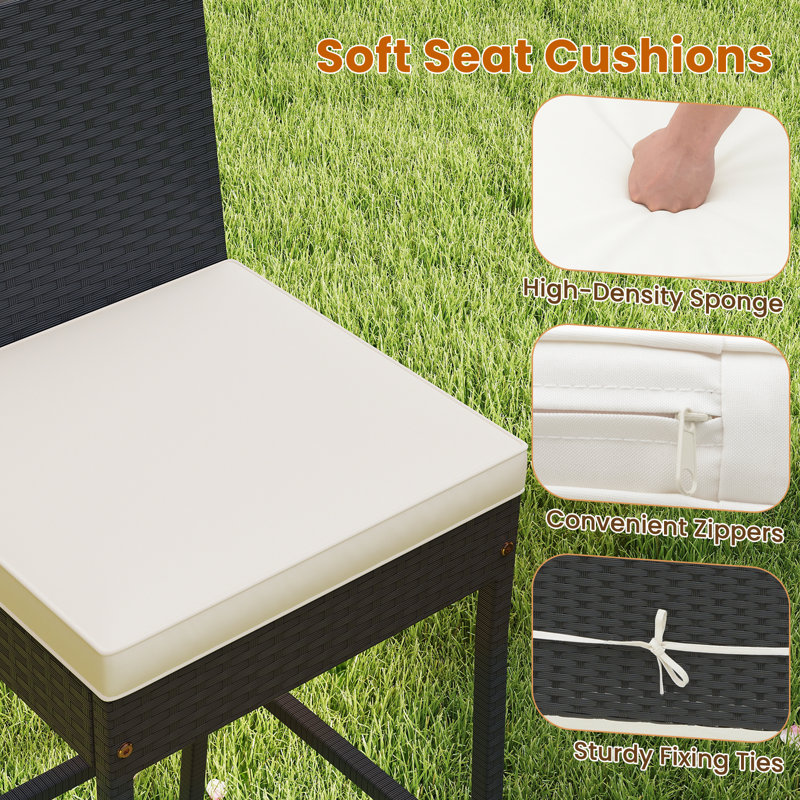 7-piece Patio Bar Dining Set Pe Rattan Furniture Set With Acacia Wood Tabletop & Soft Cushions