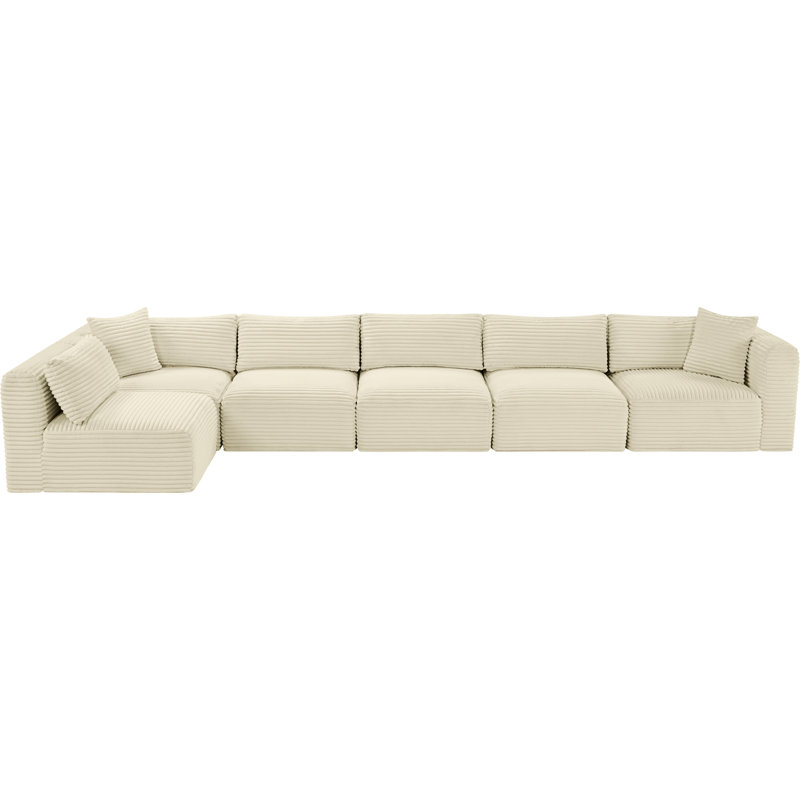 Canapé modulaire en L Carmean Performance, Velours côtelé texturé crème, 4 sans accoudoirs, 2 en coin