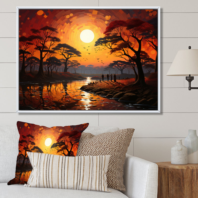 African Savannah Serenade V sur toile, Cadre flottant blanc, H 34 po x l 44 po x P 1,5 po