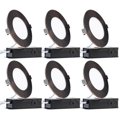 Spots encastrés à DEL ultraminces de 10 cm avec boîte de jonction, intensité variable, IRC 90, blanc chaud 2700 K, bronze huilé