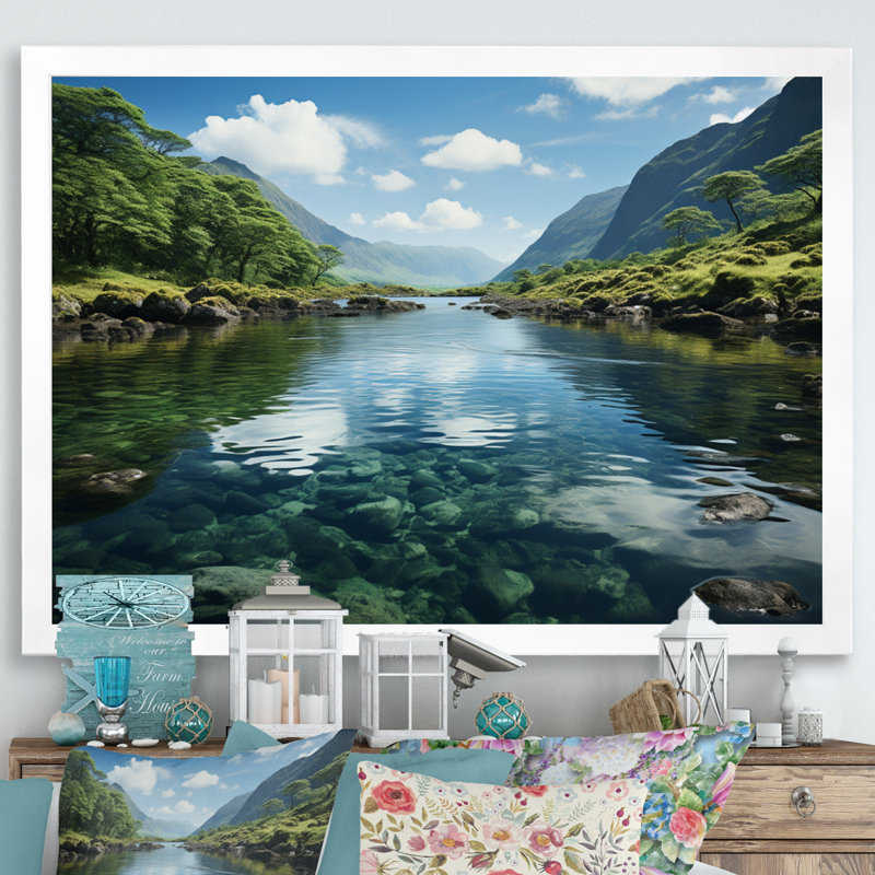 Irlande, Lacs scintillants, H 34 po x l 44 po x P 1,5 po, Cadre simple blanc
