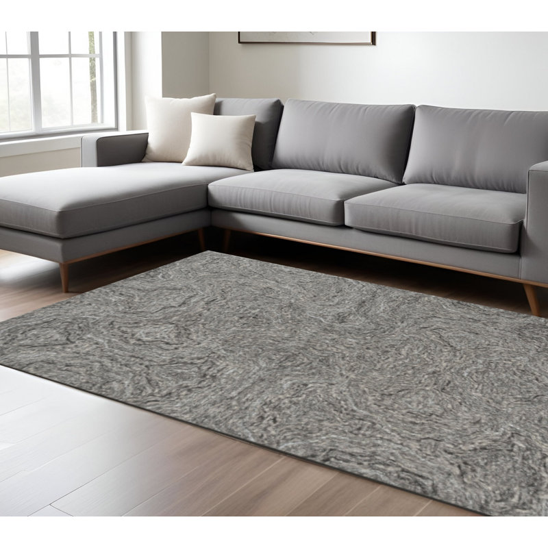 8' X 10' Gray And Dark Gray Wool Abstract Hand Tufted Area Rug
