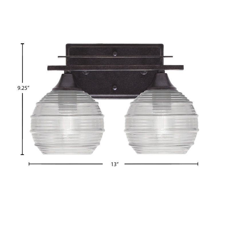 Uptowne 2 Light Bath Bar Shown In Dark Granite Finish With 6" Ribbed Glass, Clear