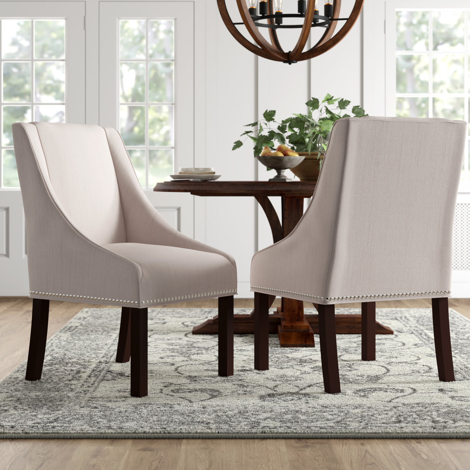 Sorrento Linen Upholstered Arm Chair, Espresso, Oyster