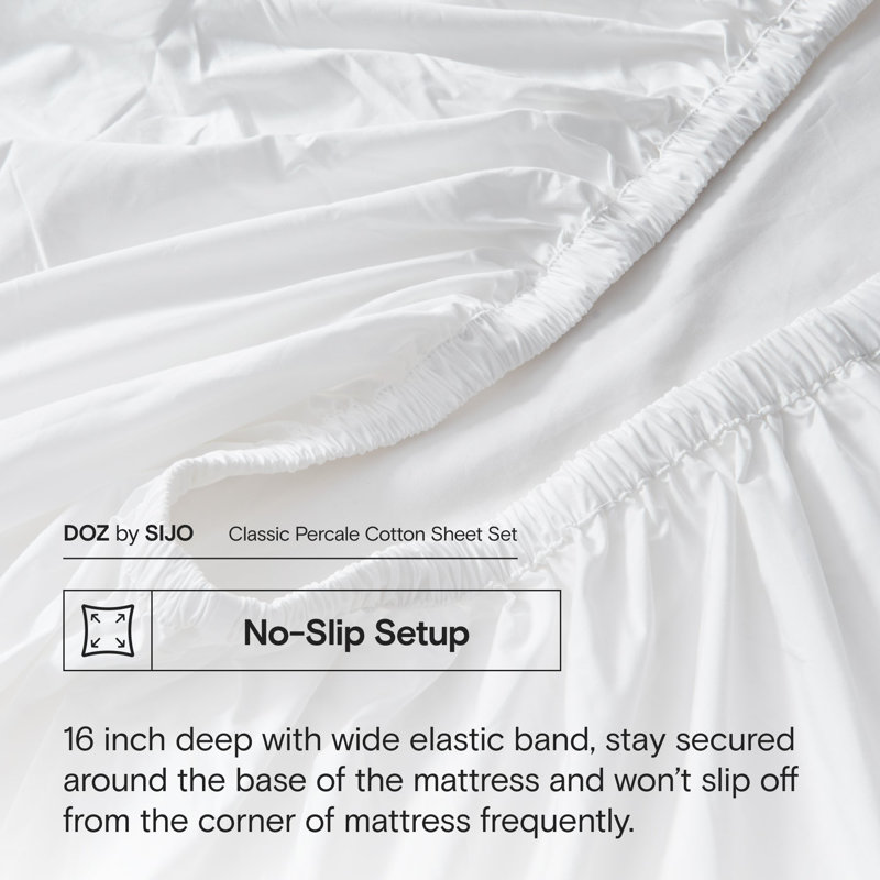 DOZ Organic Percale Sheet Set With A Flat Sheet, Full Sheet Set, White