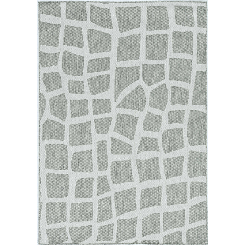 Tapis géométrique tissé à la machine rectangulaire gris / ivoire Bella-Mae, Carré 9 pi 4 po