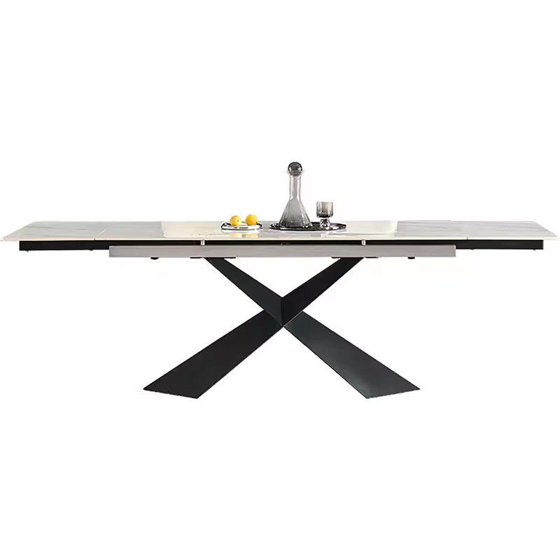 Lataria 94.5" Rectangular Extendable 10-Seater Faux Marble X-Shaped Dining Table