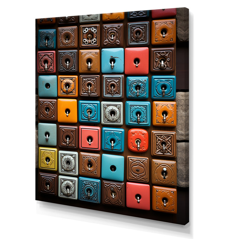 «Brown Geometric Harmony Abstract Tiles», art mural abstrait, H 20 po x l 12 po x P 1 po, Toile tendue