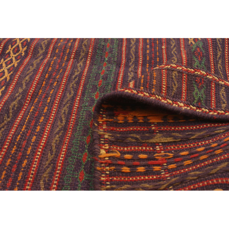 Tapis bleu / mauve en laine Kilim fabriqué à la main