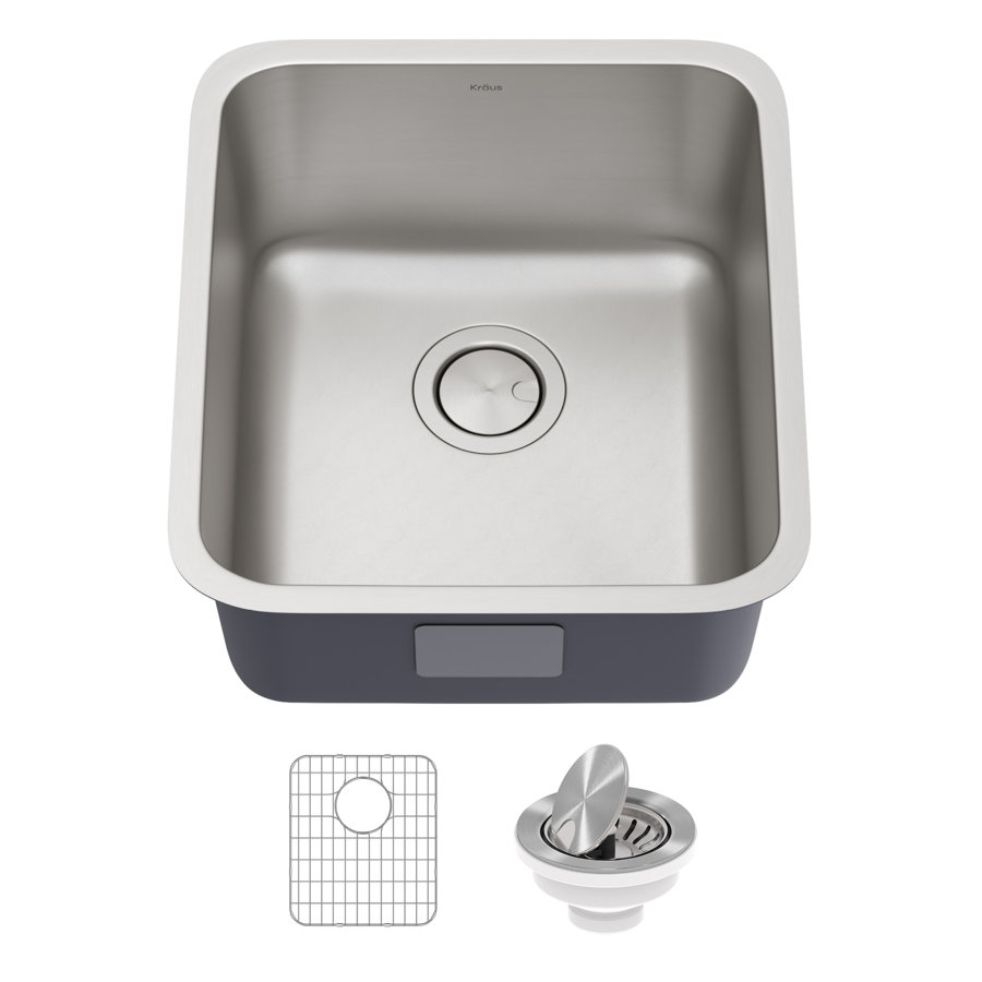 Dex™️ Series KRAUS 17" L Undermount 16 Gauge Stainless Steel Single Bowl Kitchen Sink