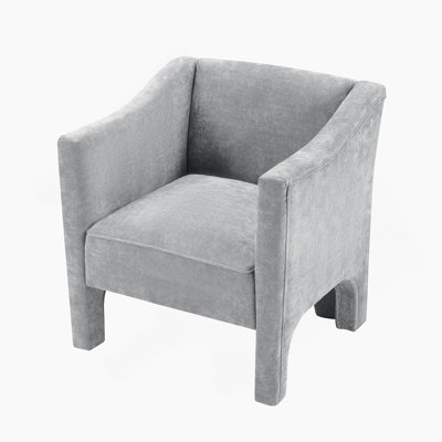 Chaise d'appoint moderne en tonneau avec accoudoirs fermés, revêtement en chenille et support ergonomique pour le salon ou la chambre à coucher