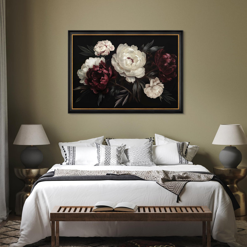 Pivoine rétro, fleurs élégantes encadrées, illustrations impressionnistes, décoration murale, Non