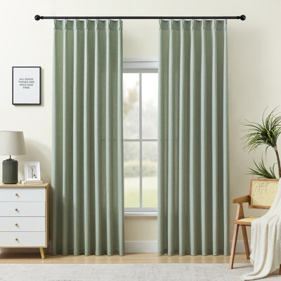 Pinch Pleated Light Filtering Linen Blended Curtains, Boho Back Tab Semi Sheer Drapes with Metal Rings and adjustable Hooks for Living Room Bedroom,2Panels