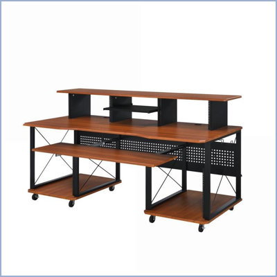 Bureaux de musique avec plateau à clavier et amp; Rangement | Cerise & amp; Finition noire | Bois synthétique