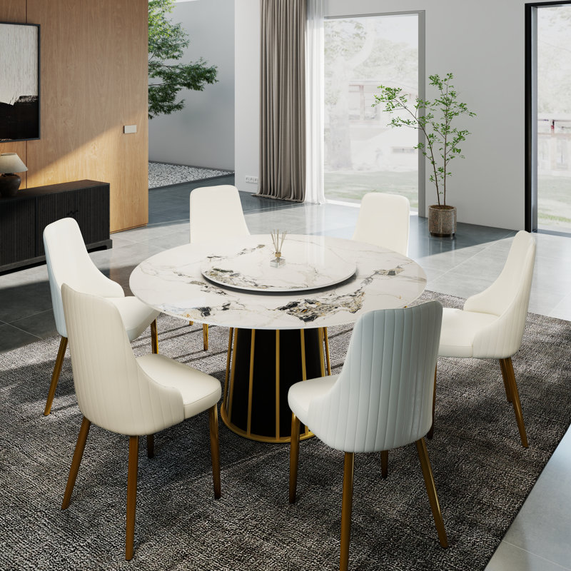 Zyriana 6 - Person Pedestal Dining Set, Patek White