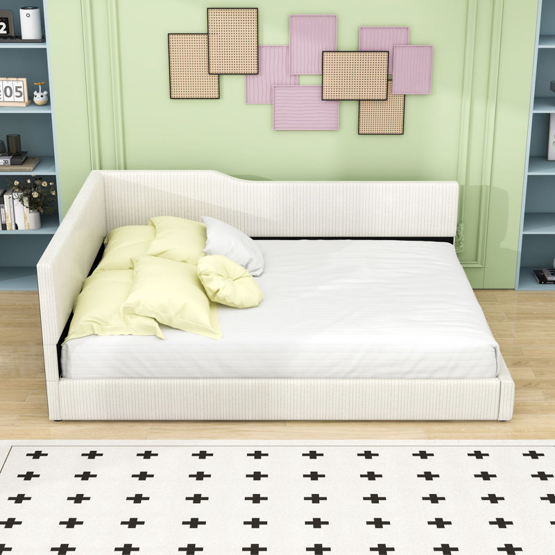 Full Wood Upholstered Daybed, Beige