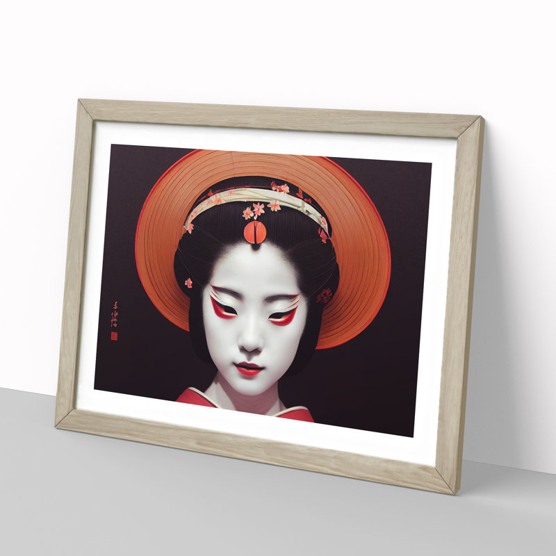 Stylish Geisha - Single Picture Frame Print, 25cm H x 34cm W x 2cm D, Oak