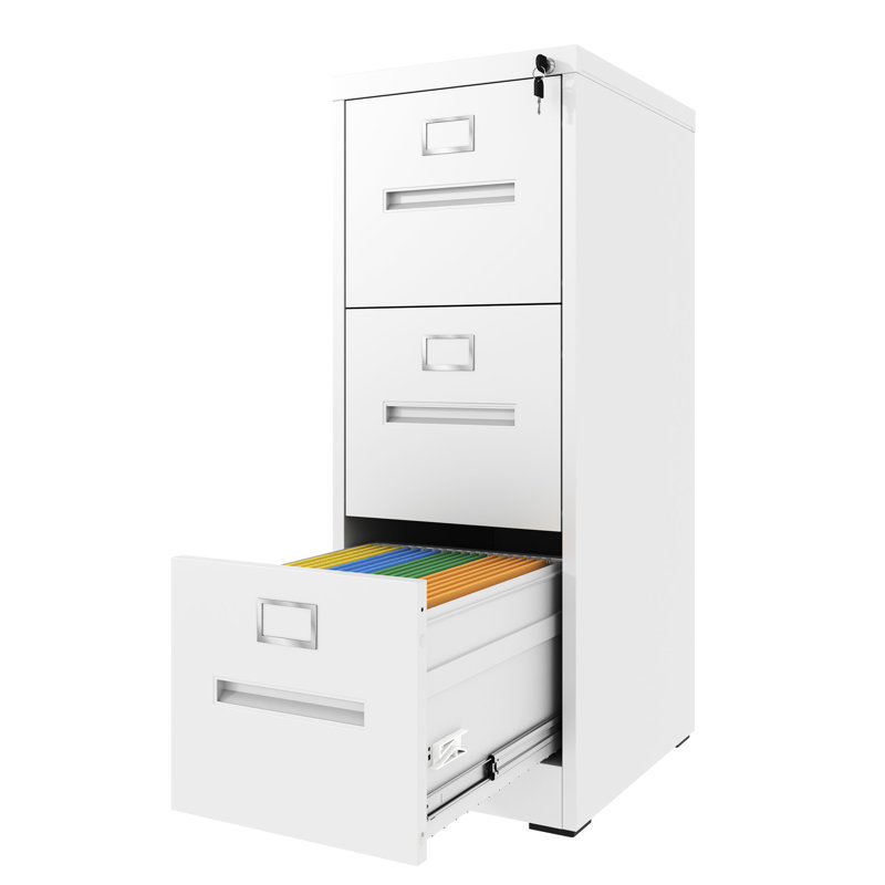 Classeur vertical à 3 tiroirs avec serrure verticale en métal, format A4 légal / lettre, Blanc