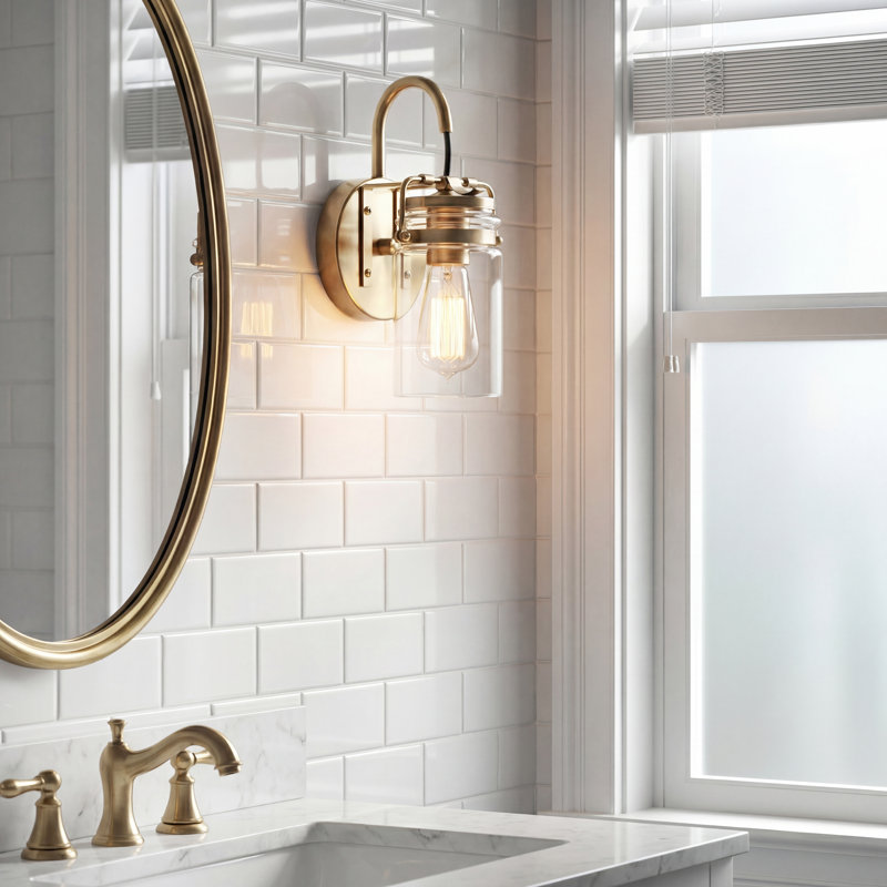 Sue Champagne Bronze 1-Light Vanity Wall Sconce with Clear Glass Shade, Champagne Bronze