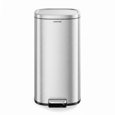 Stainless Steel Step Trash Can 30L, Rectangular Kitchen Garbage Bin, Quiet Close Lid & Smudge-Proof, Silver