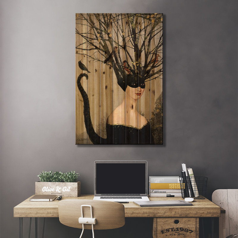 «Cat CATHENY sur bois» par Catrin Welz-Stein, reproduction, H 26 po x l 18 po x P 1,5 po