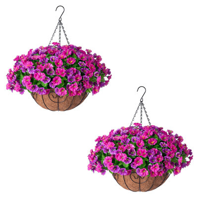 2 PCS Artificielle Paniers Suspendus Faux Fleurs, Faux Soie Look Résistant aux UV Vraies Longues Vignes De Traînée Pour La Porte D'entrée Porche Jardinière Urne Balcon De Patio