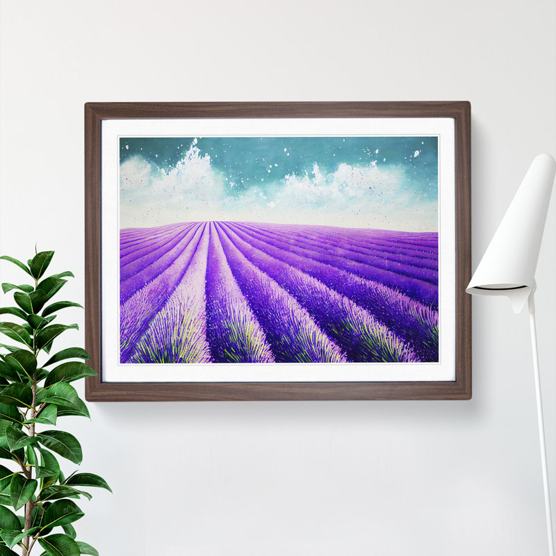 Bedazzled Lavender Flower Field - Single Picture Frame Print, 34cm H x 46cm W x 2cm D, Walnut Framed