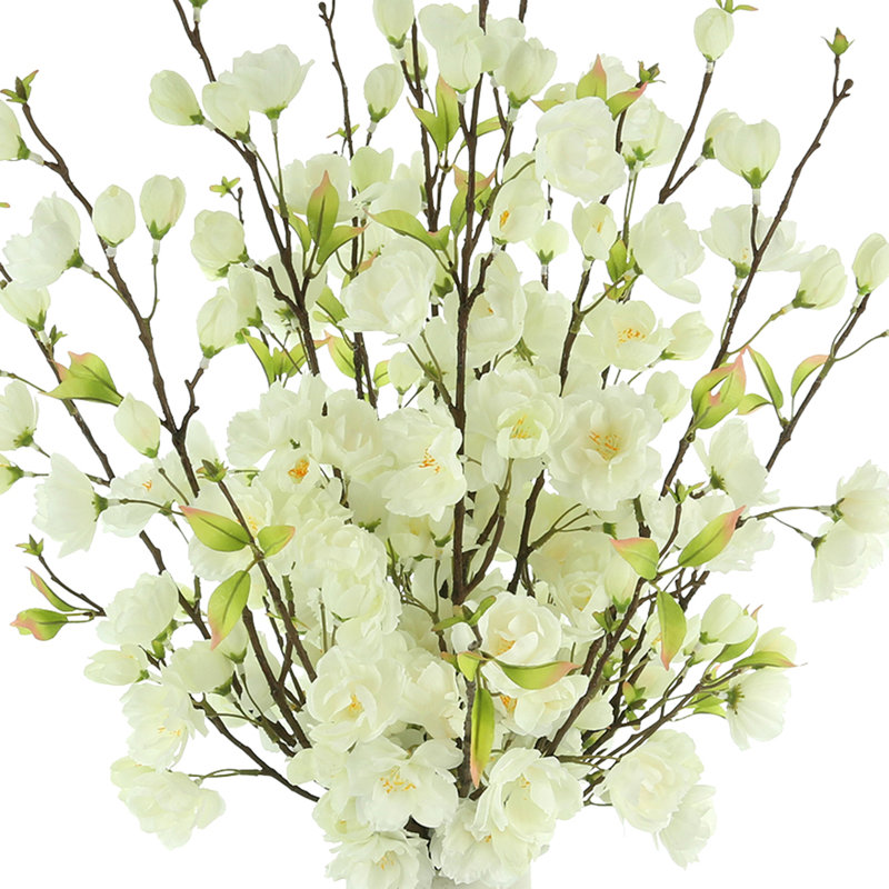 Organic Modern Cherry Blossoms in Ceramic Vase, White