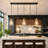 41.7" W 5-Light Dimmable Linear Kitchen Island Pendant With Teardrop Glass Shade