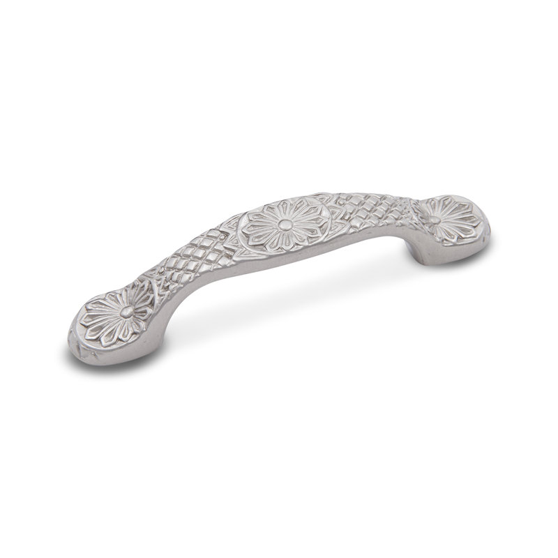 Poignée arquée fleurie 3 po Ornate, Nickel satiné