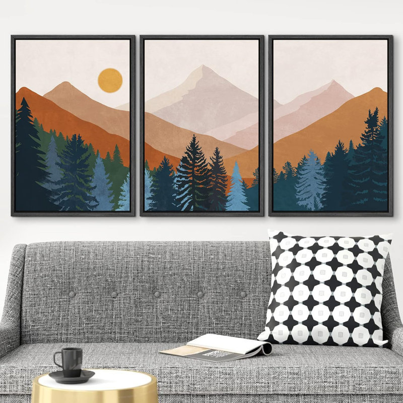 «WooMountain Pine Tree View», reproduction encadrée sur toile, 3 pièces, H 24 po x l 48 po x P 1,5 po
