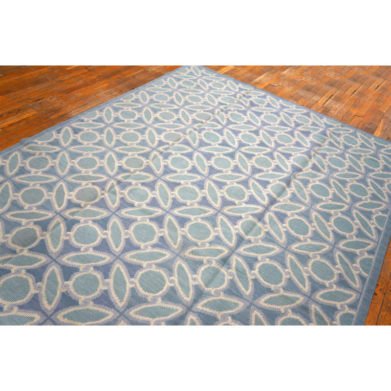 Flatweave Silk Geometric Rug, Blue