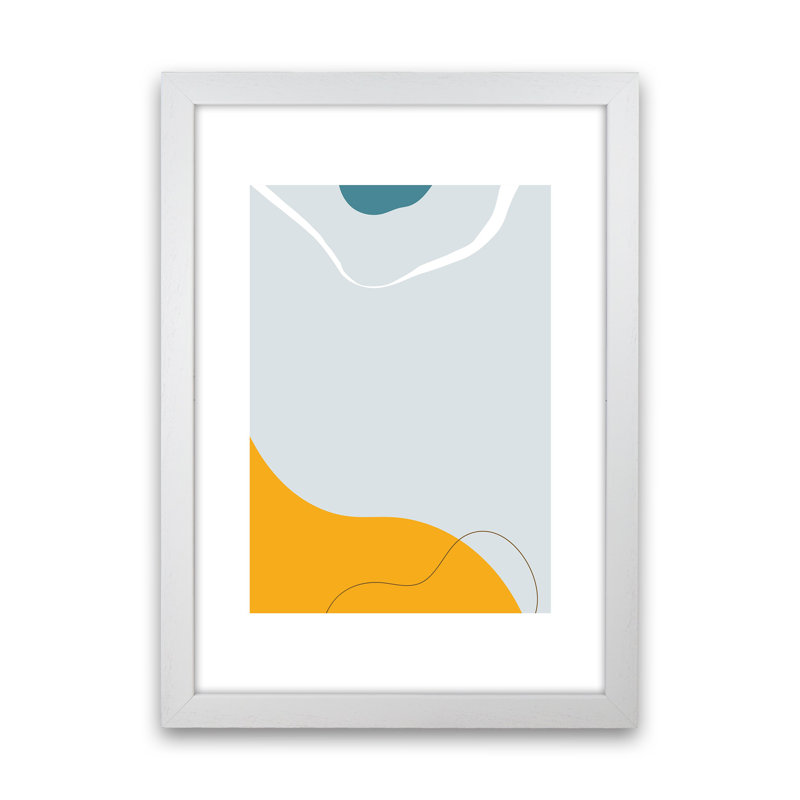 Mita Teal Abstract N21 by Pixy Paper - Print, 29.7cm H x 21cm W x 3cm D, White Framed