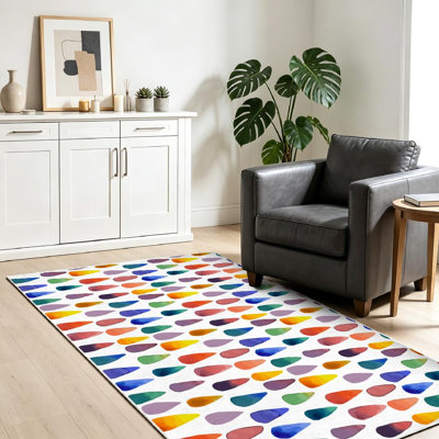 Blue Seamless Colorful Watercolor Drops Rainbow Drop Abstract Art Machine Washable Indoor Area Rug