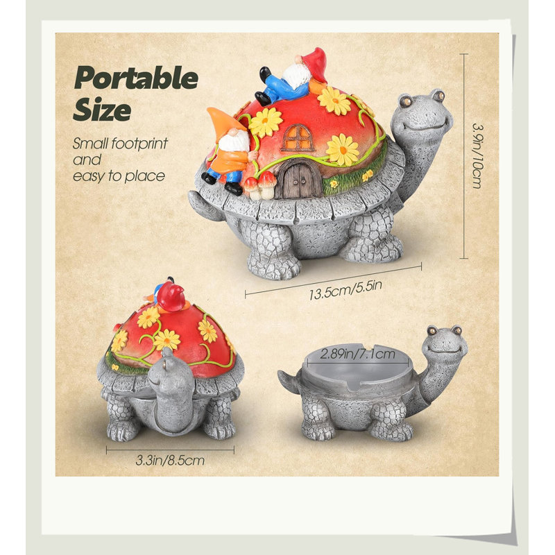 Cendrier tortue en résine fabriqué à la main, couvercle semi-fermé coupe-vent, 3 fentes à cigares, décoration résistante aux rayons UV pour le jardin