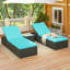 Ensemble de chaises longues 3 pièces avec table d'appoint, coussin, turquoise